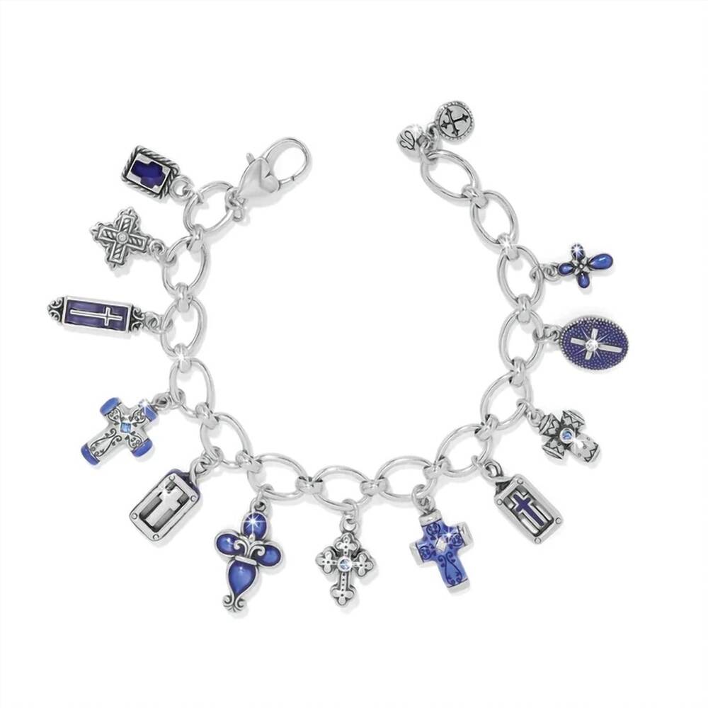 NEW BRIGHTON women's unity cross charm bracelet in silver blue